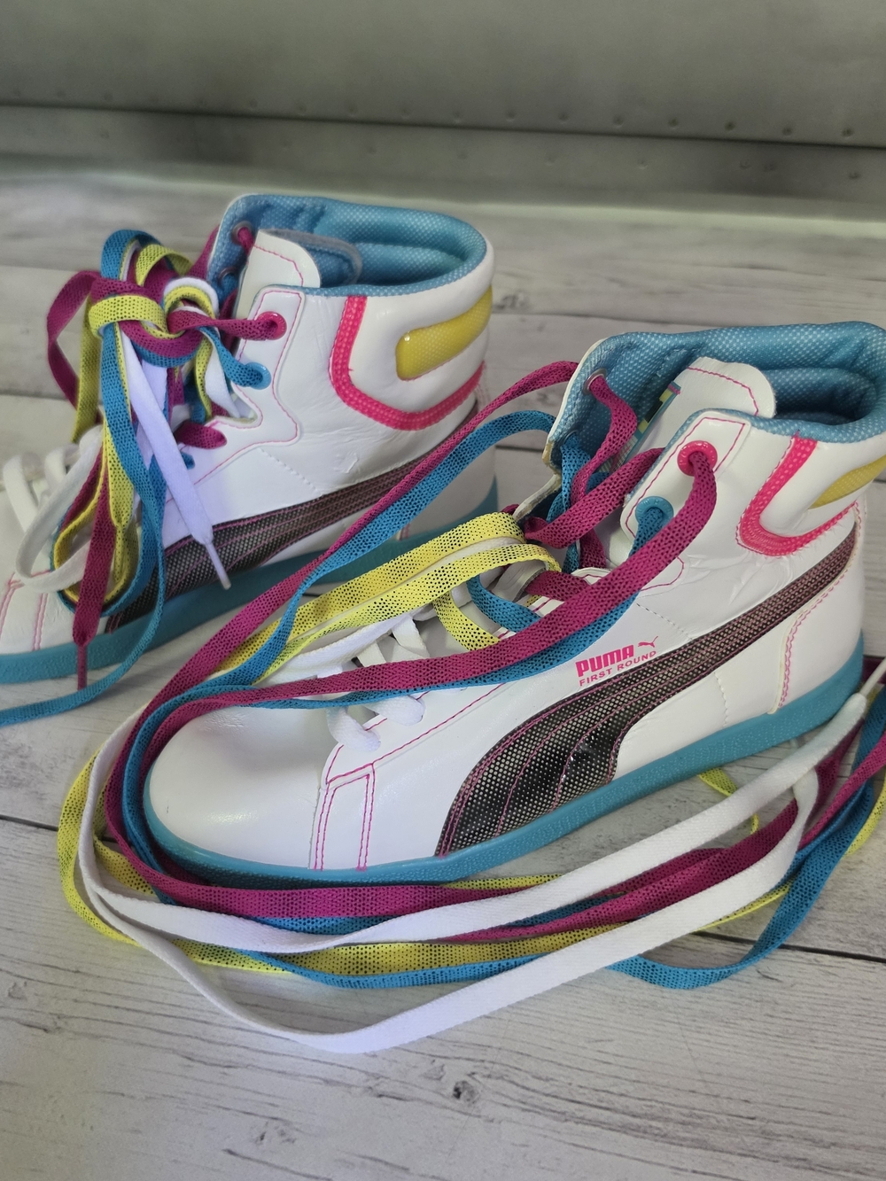 New Never Worn Puma First Round Flipper Cray High-Top Sneakers W/ Neon Laces 6.5